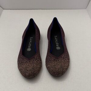 Rothy's Sparkle Ballet Flats in Plum with Metallic Rose Detail